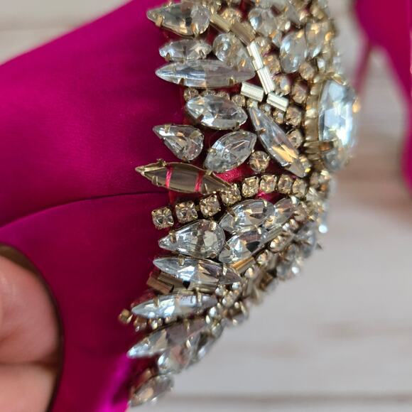 Badgley Mischka Kiara Stacked Heel Stiletto Open Toe Pumps Pink sz 7 - Picture 3 of 9